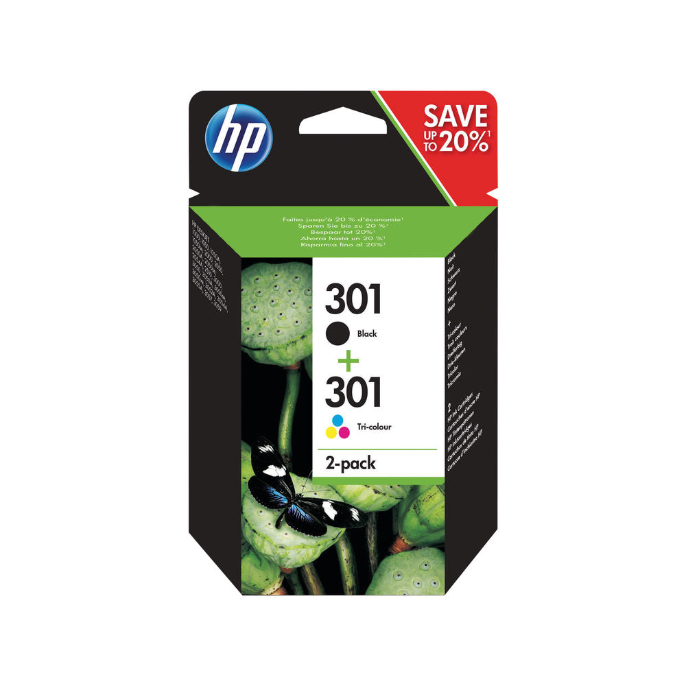 HP 301 2-pack Black/Tri-colour Original Ink Cartridges - N9J72AE