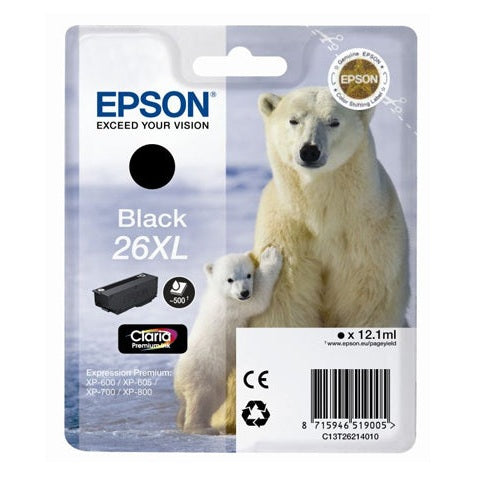 Epson Original T26 XL Black Claria Inkjet Cartridge Polar Bear