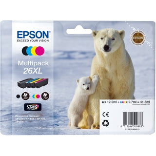 Epson Original T26 XL Multipack Claria Inkjet Cartridges B/C/M/Y Polar Bear