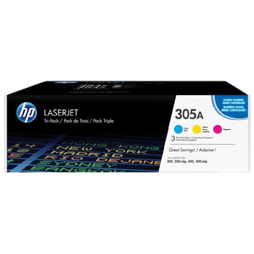 HP 305A 3-pack Cyan/Magenta/Yellow Original LaserJet Toner Cartridges Page Yield 2600 CF370AM