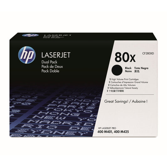 HP 80X 2-pack High Yield Black Original LaserJet Toner Cartridges - CF280XD