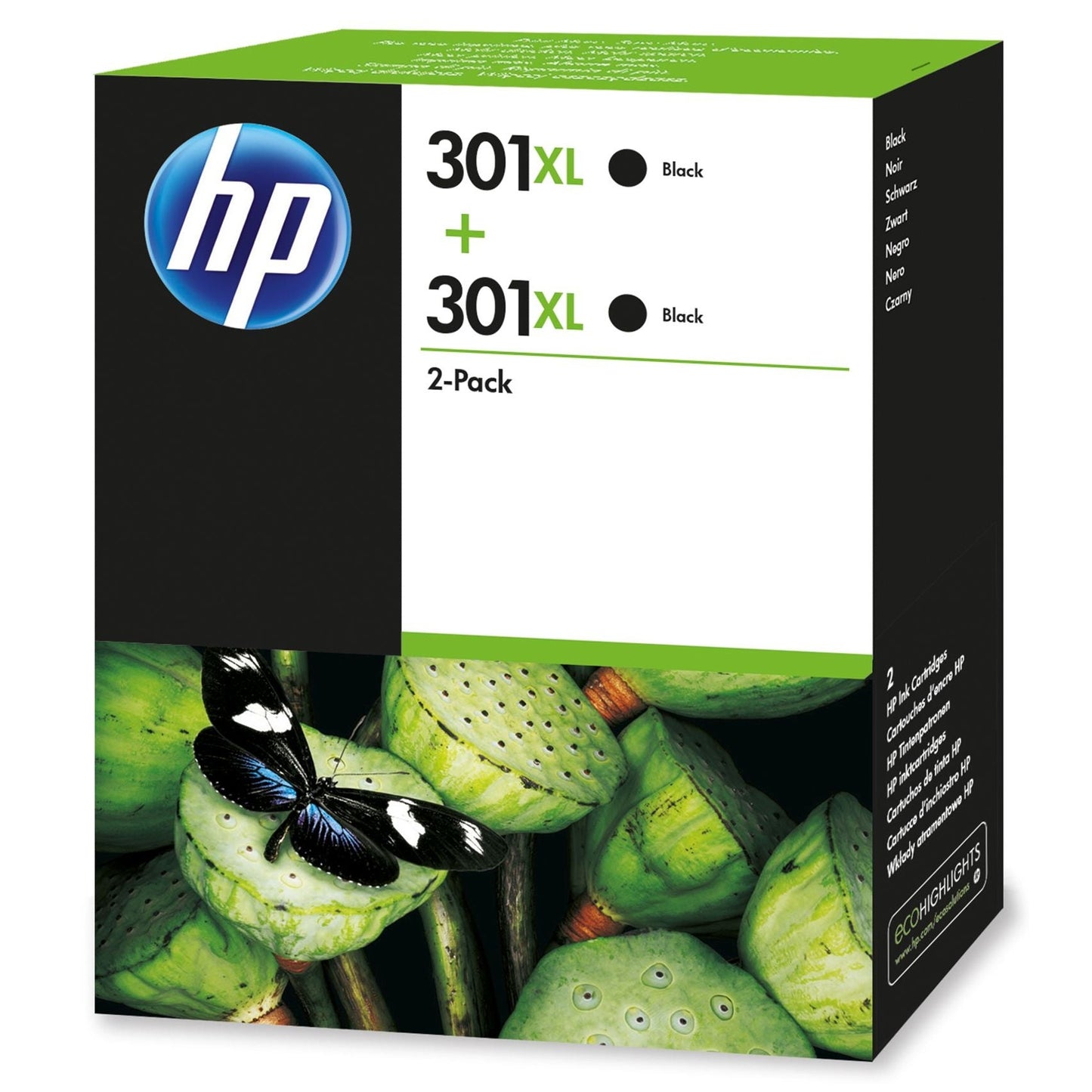 HP D8J45AE - 301XL Black Twin Pack 2x Black Original Ink cartridges Page Yield 430 P/N CH563EE x 2