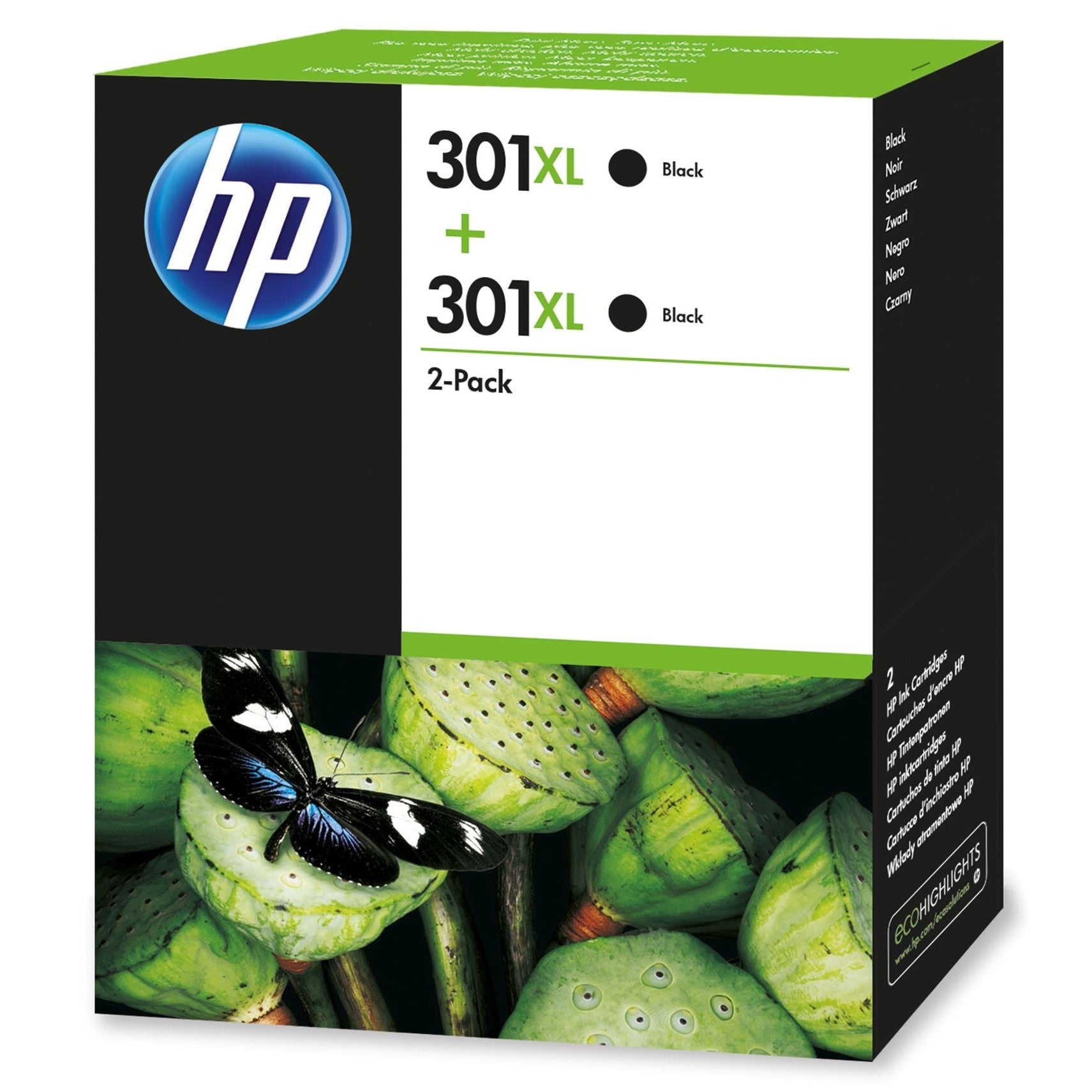 HP D8J45AE - 301XL Black Twin Pack 2x Black Original Ink cartridges Page Yield 430 P/N CH563EE x 2