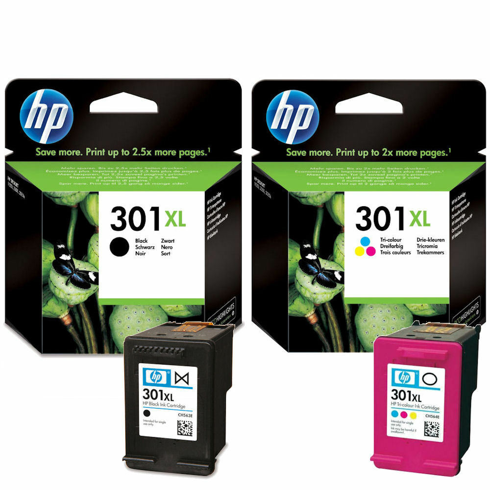 HP 301XL High Yield 2-pack Black/Tri-colour Original Ink Cartridges - CH563EE CH564EE