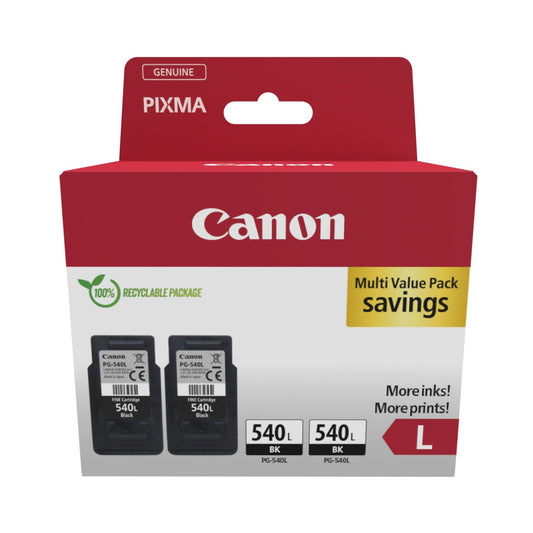 Canon PG-540L Black High Capacity Ink Cartridge Twin Pack - 5224B020