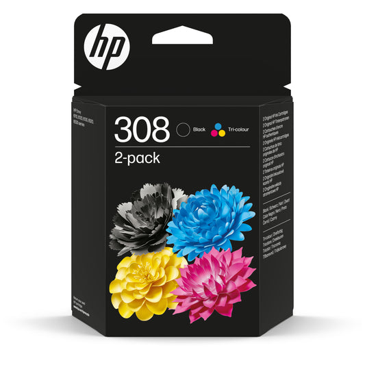 HP 308 2-Pack Black/Tri-color Original Ink Cartridge - 6L6S6UE
