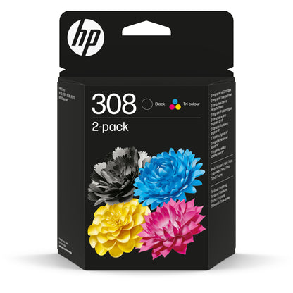 HP 308 2-Pack Black/Tri-color Original Ink Cartridge - 6L6S6UE