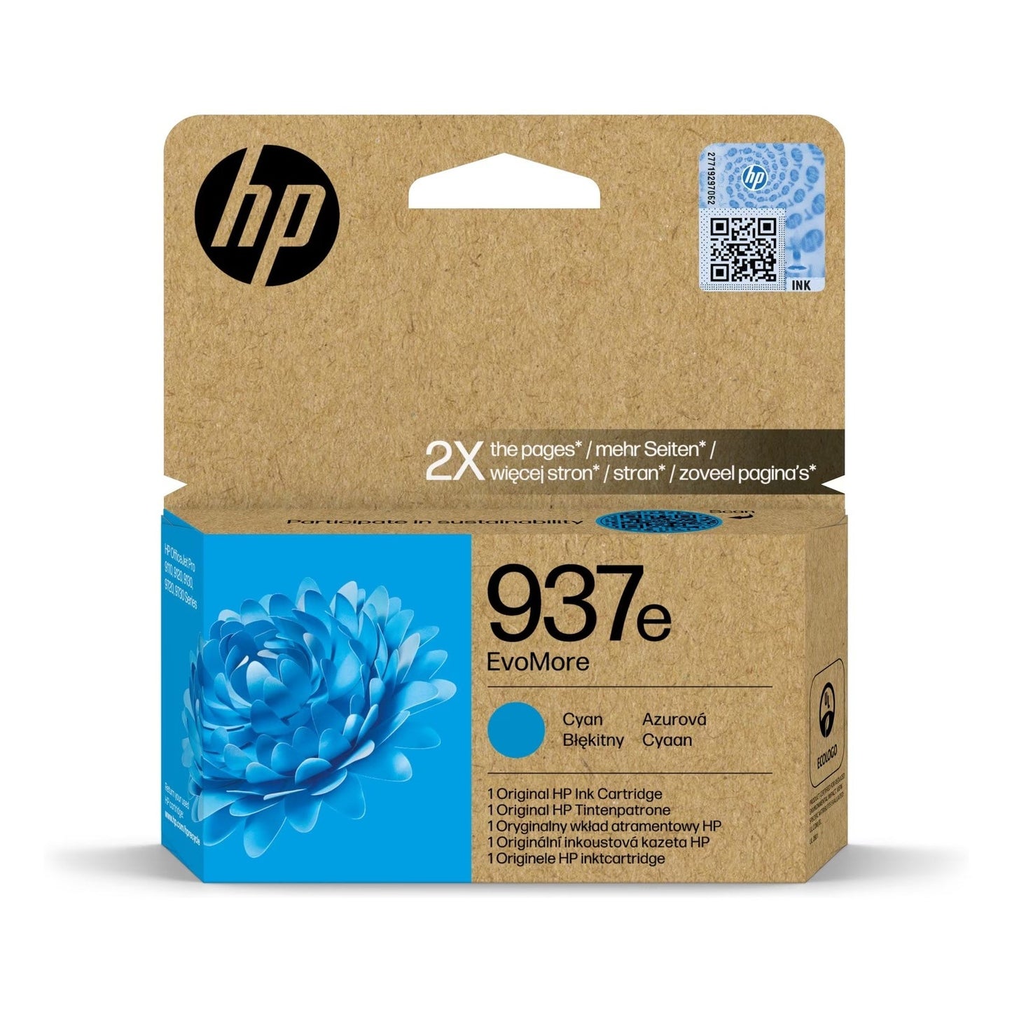 HP 937E EvoMore Cyan Original Ink Cartridge Page Yield 1650 P/N 4S6W6NE